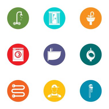 Küvet Icons set, düz stil