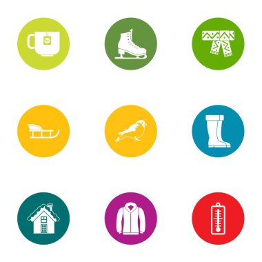 Kış eğlenceli simgeler ayarla, düz stil