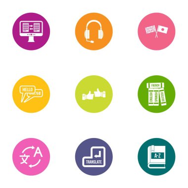 Dil Okulu Icons set, düz stil