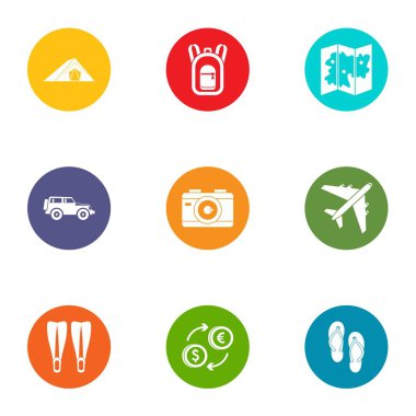 Dünya seyahat Icons set, düz stil