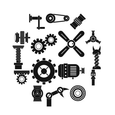 Techno mechanisms kit icons set, simple style clipart