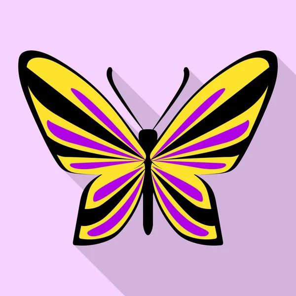Purple yellow butterfly icon, flat style — Stock Vector