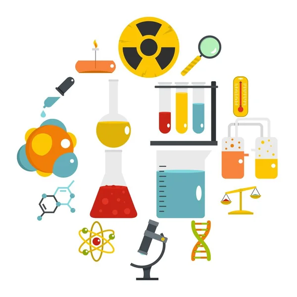 Chemical laboratory icons set in flat style — Stock Vector