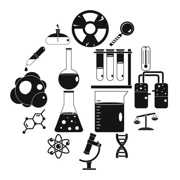 Kemiska laboratoriet ikoner set, enkel stil — Stock vektor