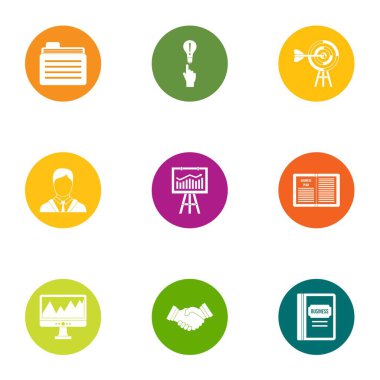 İş tahsis Icons set, düz stil