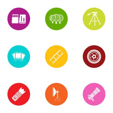 Fotoğraf rapor Icons set, düz stil