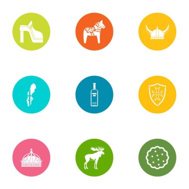 Ortaçağ gezi Icons set, düz stil