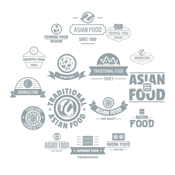 Conjunto de iconos de logotipo de comida asiática, estilo simple — Vector de stock