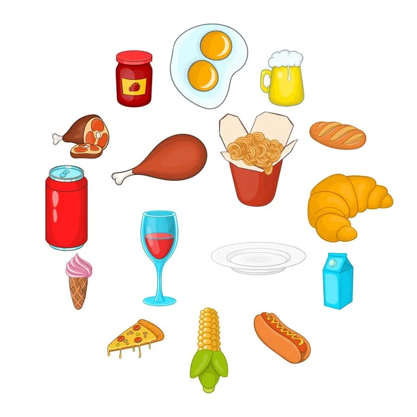 Ícones de comida definido em estilo cartoon — Vetor de Stock