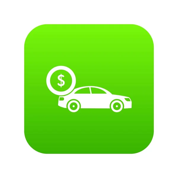 Coche y dólar signo icono digital verde — Vector de stock