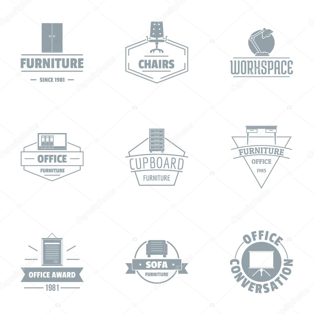 Office furniture logo set. Simple set of 9 office furniture vector logo for web isolated on white background