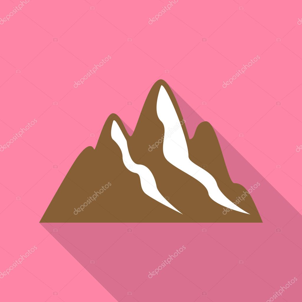 Brown mountains icon. Flat illustration of brown mountains vector icon for web design
