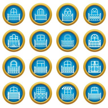 Balkon pencere Icons set, basit tarzı