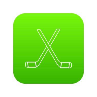 İki çapraz hokey sopaları yeşil simge vektör
