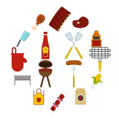Düz tarzı Barbekü gıda Icons set