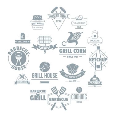 Barbekü Izgara logo Icons set, basit tarzı