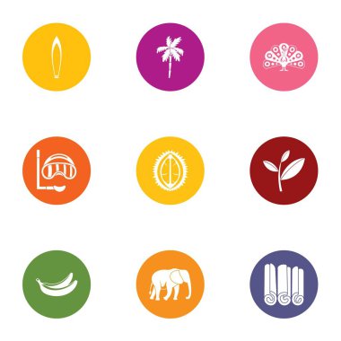 Vahşi tropic Icons set, düz stil