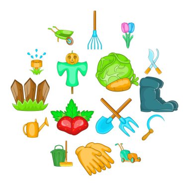 Bahçe Icons set, karikatür tarzı