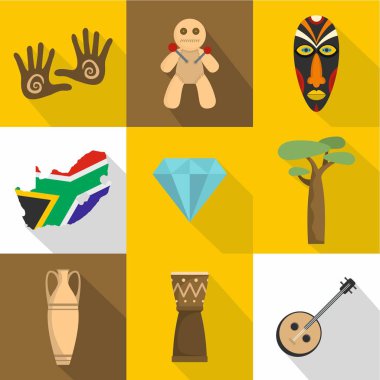 Afrika simgeler ayarla, stil düz