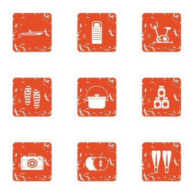 Tur hazırlık simgeler kümesi, grunge tarzı