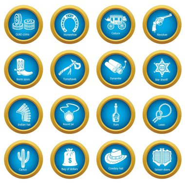 Vahşi Batı Icons set, basit tarzı
