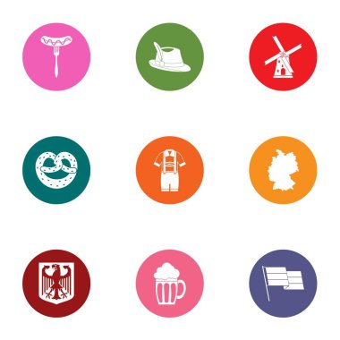 Alman Kafe Icons set, düz stil