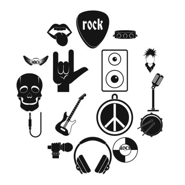 Rock music icons set, simple style clipart