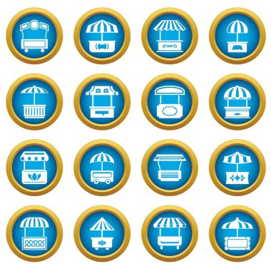 Sokak gıda kiosk Icons set, basit tarzı