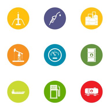 Motor benzin Icons set, düz stil