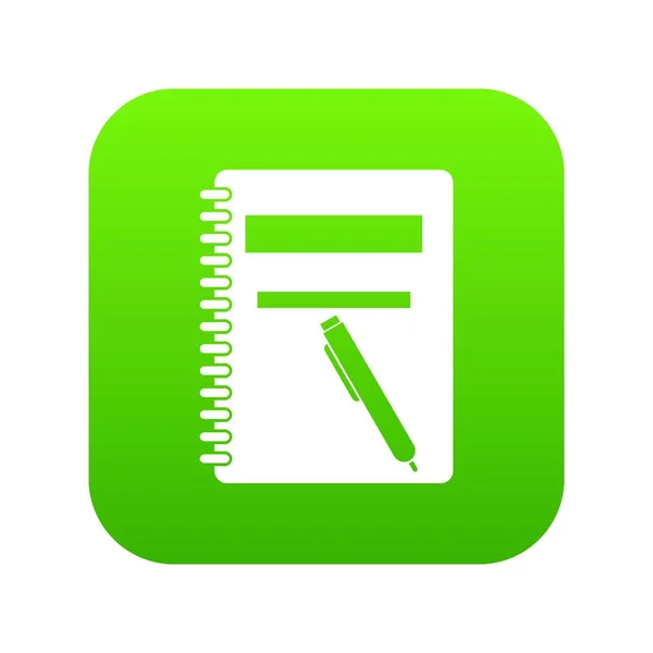 闭式螺旋笔记本和钢笔图标数字绿色 — 图库矢量图片