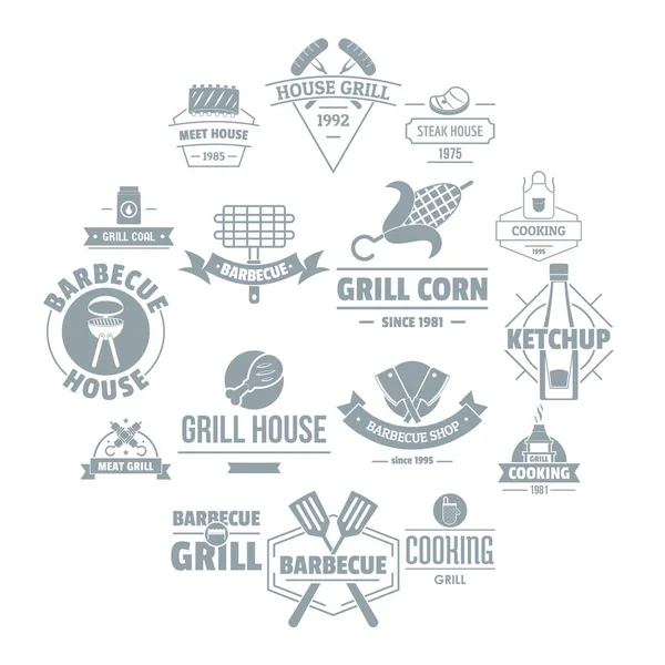 Grill Grill Logo Symbole gesetzt, einfachen Stil — Stockvektor