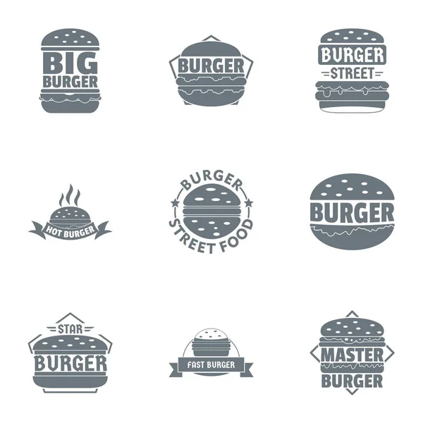 Grand ensemble de logo burger, style simple — Image vectorielle