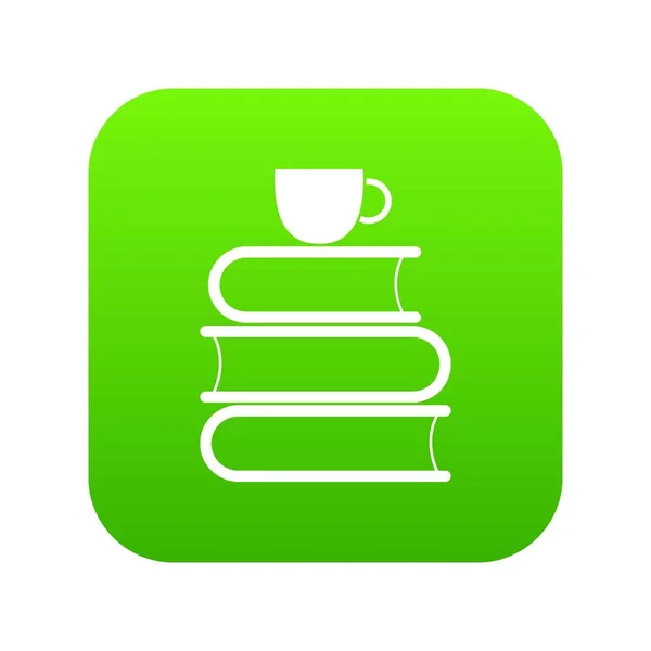 Στοίβα από βιβλία και digital πράσινο εικονίδιο φλιτζάνι λευκό — Διανυσματικό Αρχείο