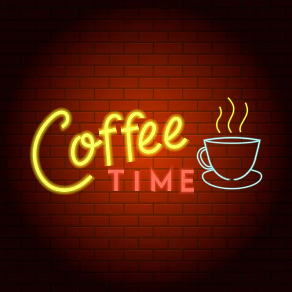 Coffee time logo neon light icon, realistic style — Stock Vector