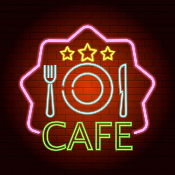 Breakfast cafe neon light icon, realistic style — Stock Vector