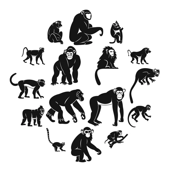 Singe types icônes ensemble, style simple — Image vectorielle