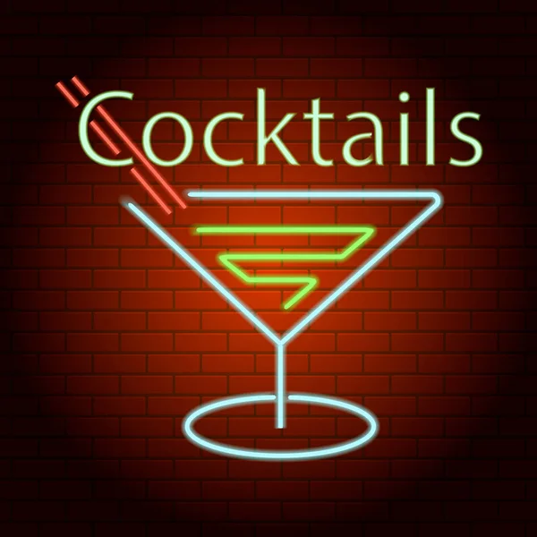 Cocktails logo icône lumière néon, style réaliste — Image vectorielle