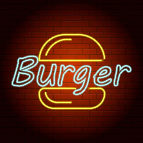 Burger Logo Neonlicht-Ikone, realistischer Stil — Stockvektor