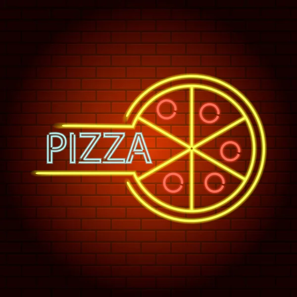 Пицца неоновая икона света, реалистичный стиль — стоковый вектор