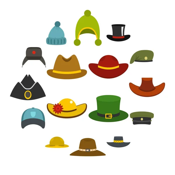 Pokrývka hlavy klobouk ikony v plochý — Stockový vektor