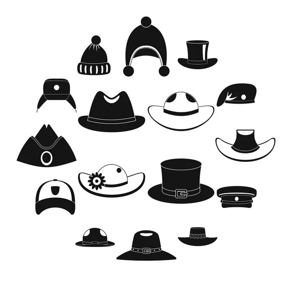 Kopfbedeckung Hut Symbole gesetzt, einfachen Stil — Stockvektor