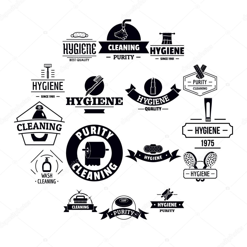 Hygiene logo icons set. Simple illustration of 16 hygiene logo vector icons for web