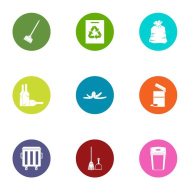 Atık Icons set, düz stil