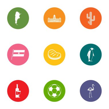 Uzak ülke Icons set, düz stil