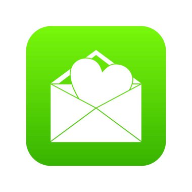 Kalp simgesi dijital yeşil ile açık zarf