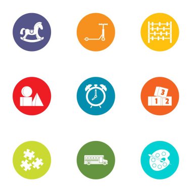 Minyatür oyuncak simgeler ayarla, stil düz