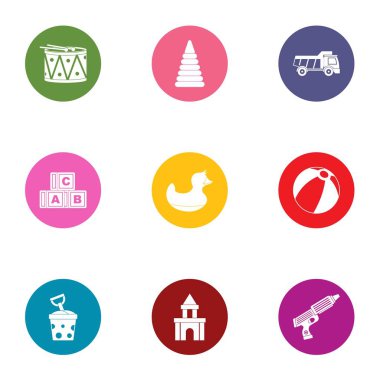 Çocuk oyuncak simgeler ayarla, stil düz