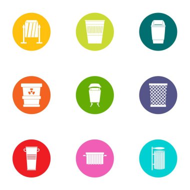 Çöp kutusu Icons set, düz stil