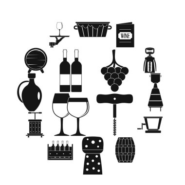 Şarap Icons set, basit tarzı