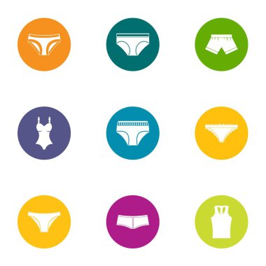 Seksi iç çamaşırı Icons set, düz stil